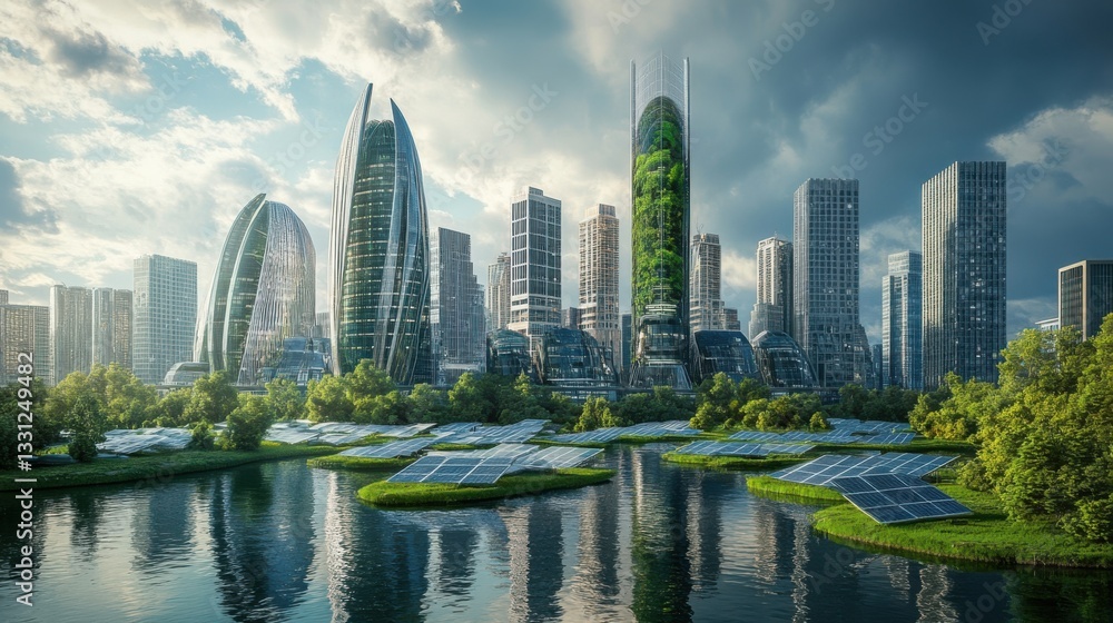 Fototapeta premium A smart city powered by renewable energy, futuristic