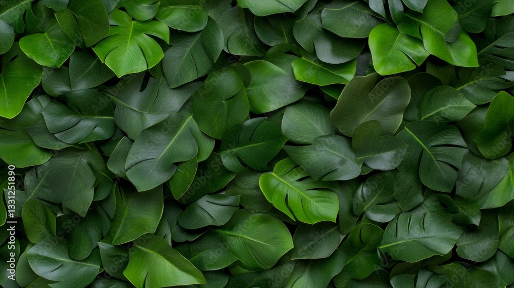 Lush green tropical leaves. A vibrant pattern of various tropical leaves