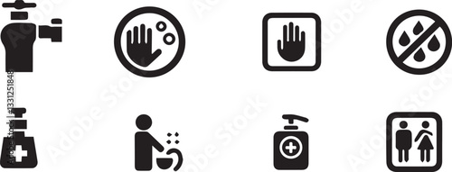 hygiene cleanliness personal care, hand washing sanitation, health care, hygiene routine icon set