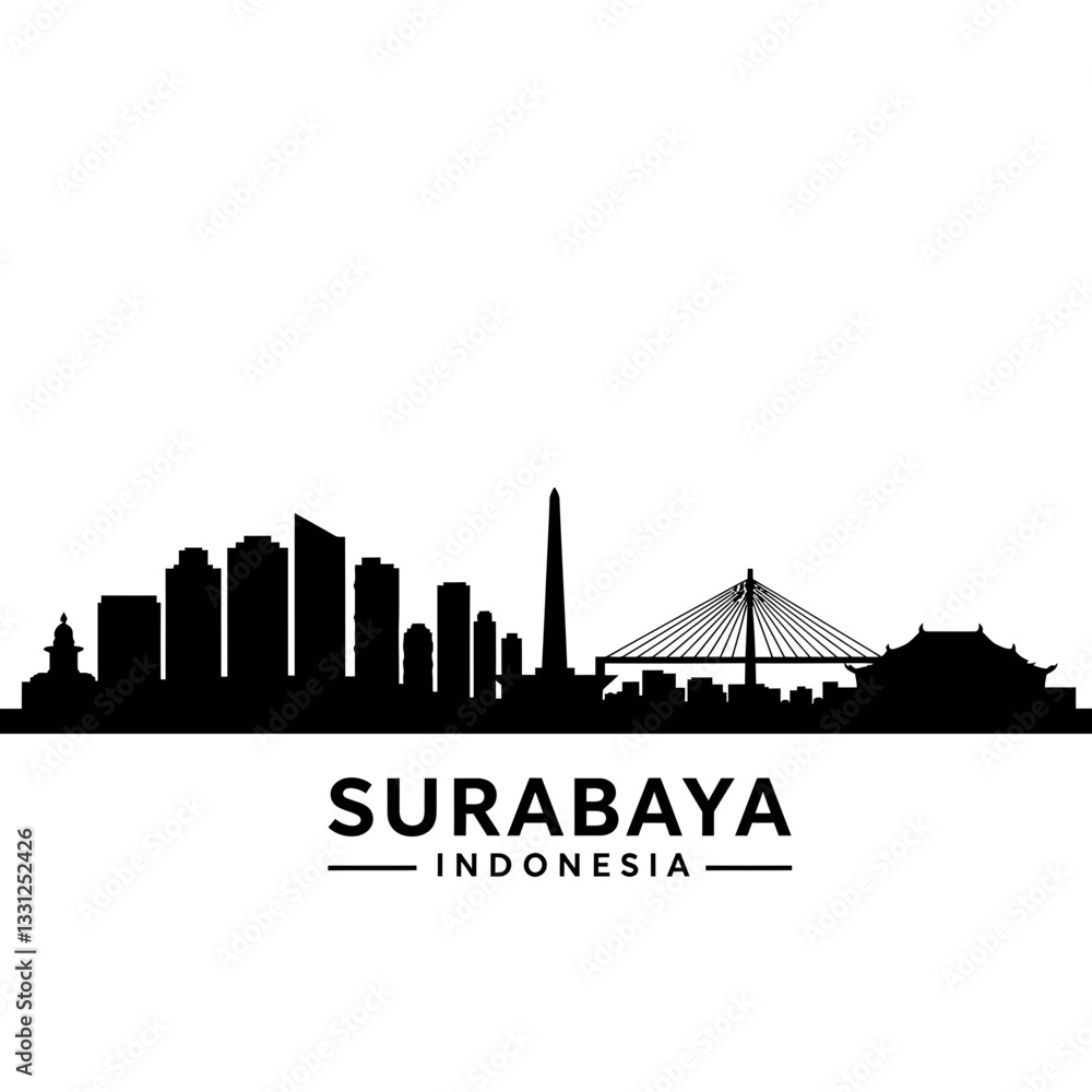 Fototapeta premium Surabaya Skyline Silhouette - Vector Illustration