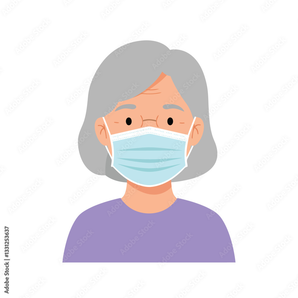 Elderly woman wearing a mask in flat design style vector illustration Elderly woman wearing a mask in flat design style vector illustration