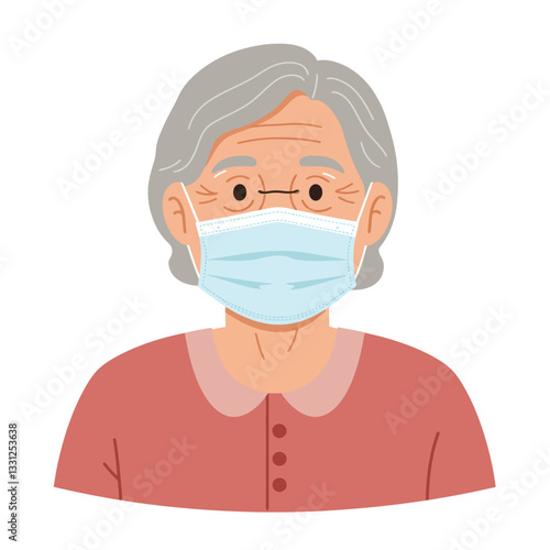 Elderly woman wearing a face mask in flat vector illustration style vector art