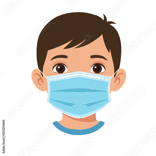 Boy wearing a blue mask in a flat and minimal design vector illustration