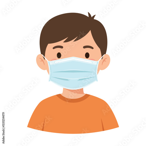 Child wearing a face mask in a minimal flat design vector illustration
