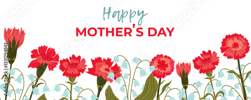 Happy Mother's Day background with carnation flowers . Vector illustration 