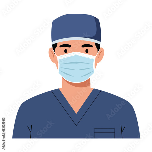 Medical professional wearing a mask and scrubs in flat vector illustration