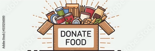 Donate Food box illustration with canned goods and pasta – Ideal for donation drives, food assistance programs, or community generosity themes.