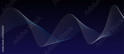 Undulate twisted white lines with blend effect. Technology geometric border, frequency soundwave curve , Creative White Wave Lines Design elements. Wave of many glittering lines isolated on black back
