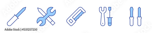 awl, handsaw, tools, screwdriver. Tools Icon vector illustration. Line Duotone style. Editable stroke