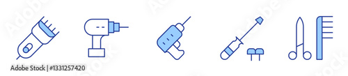 drill, screw driver, tools, electric razor. Tools Icon vector illustration. Line Duotone style. Editable stroke