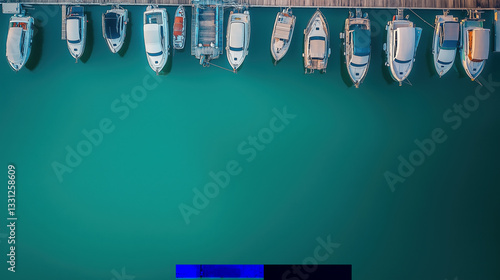 Aerial view of docked boats on calm water at a marina