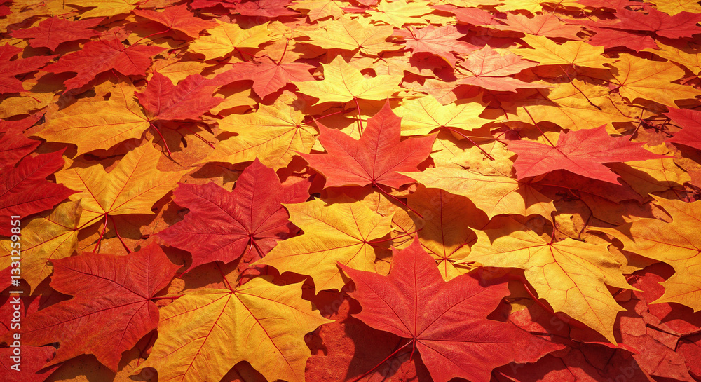 Fototapeta premium Fallen maple leaves in red and yellow, autumn background