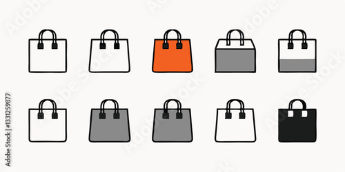 Shopping Bags Icon Set: Flat Design Vector Illustration of Retail, Commerce, & E-commerce Symbols in Multiple Colors & Styles
