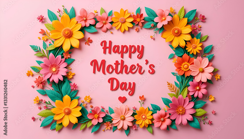 Abstract 3D a colorful frame with flowers and words Happy mother's Day Abstract 3D a colorful frame with flowers and words Happy mother's Day