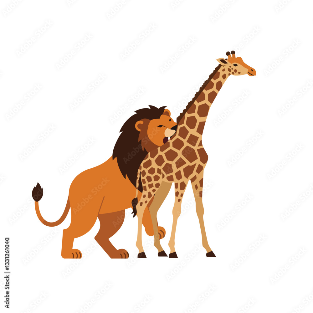 Lion and giraffe friendship in flat design style vector illustration Lion and giraffe friendship in flat design style vector illustration