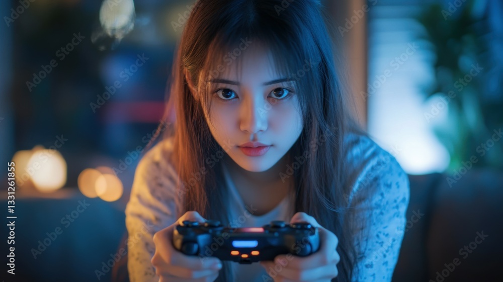 Young Asian woman gamer controller video console playing holding hobby playful Online Video Game enjoyment eSport Cyber Games Internet. Young Asian woman gamer controller video console playing holding hobby playful Online Video Game enjoyment eSport Cyber Games Internet.