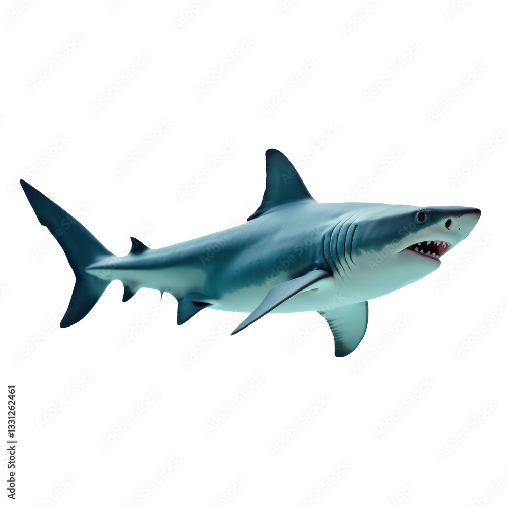Fototapeta premium Tiburon blanco (vista lateral) aislado sobre fondo blanco. PNG.