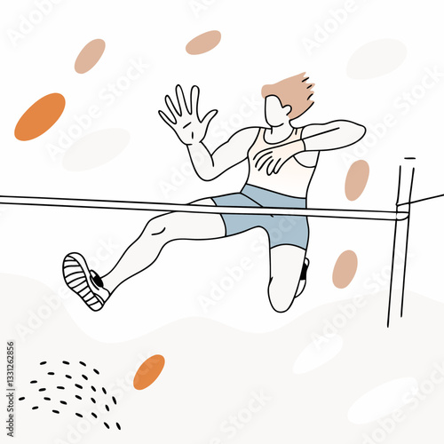 High jumper man in focused mood clearing the bar with minimalist background
