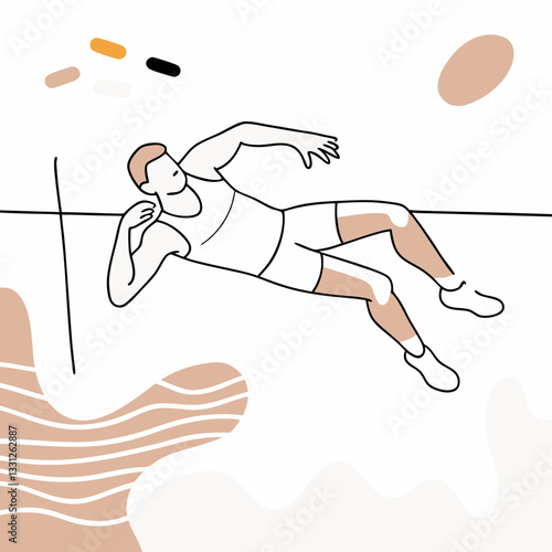 High jumper man in determined mood clearing the bar with focused background