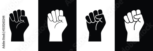 Black and white raised fist symbol illustration