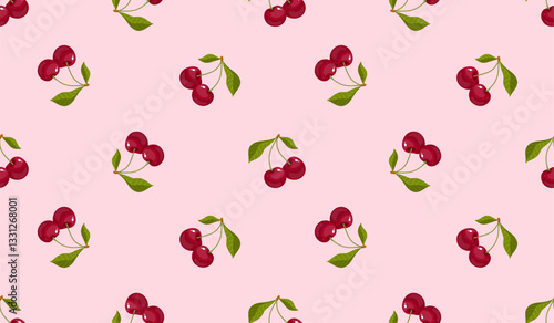 Wallpaper Mural Seamless red cherry pattern design, flat cherry pattern template vector. Torontodigital.ca
