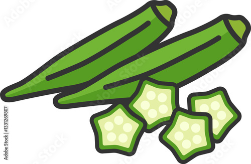カットした、オクラのアイコン（線画カラー）のイラスト