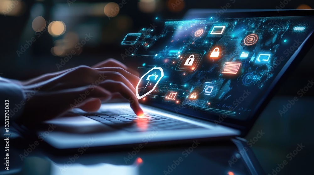 Fototapeta premium Cybersecurity Protection Data Privacy Digital Shield Online Security Network Protection System 