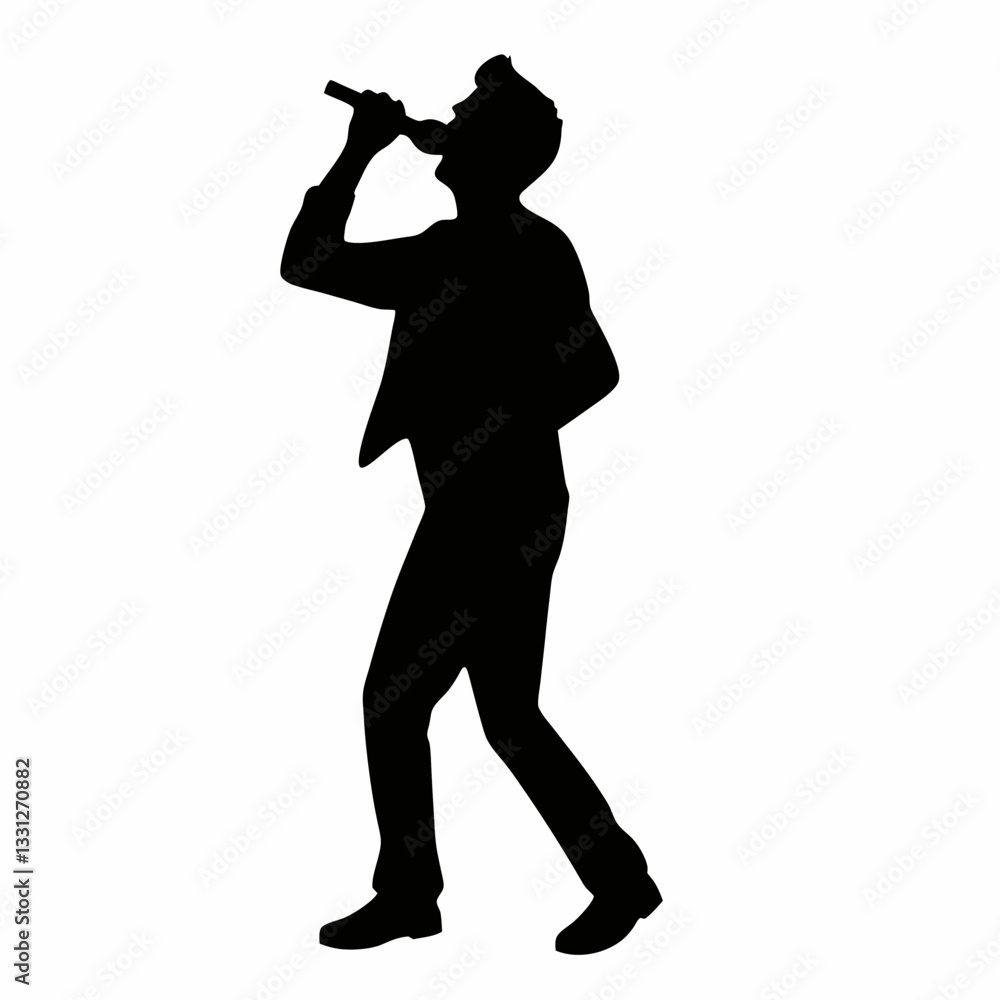 Vector silhouette of a man with a gun and a guitar, showing a mix of action, music, and dance, with various figures representing sports, shadow, and body movement Vector silhouette of a man with a gun and a guitar, showing a mix of action, music, and dance, with various figures representing sports, shadow, and body movement