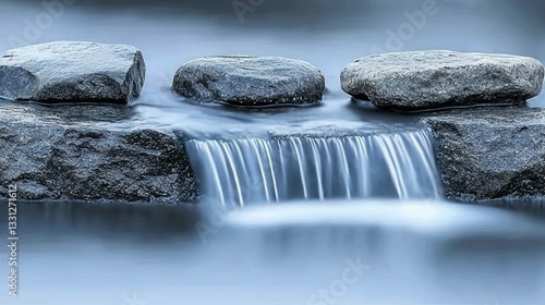 Schilderij op canvas Stepping stones in stream, water flowing smoothly over rocks