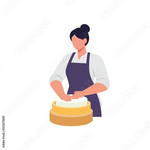 Woman preparing dough with a rolling pin in flat vector art style vector illustration