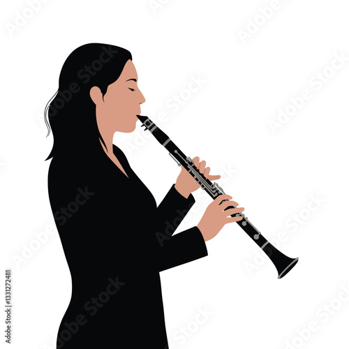 Woman playing clarinet in a minimal style with soft colors vector illustration
