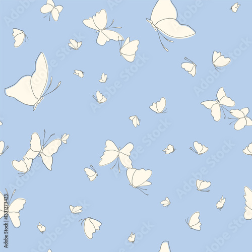 Artistic allover print with hand drawn butterflies. Cute animalistic vector seamless pattern. Nature inspired surface pattern design.