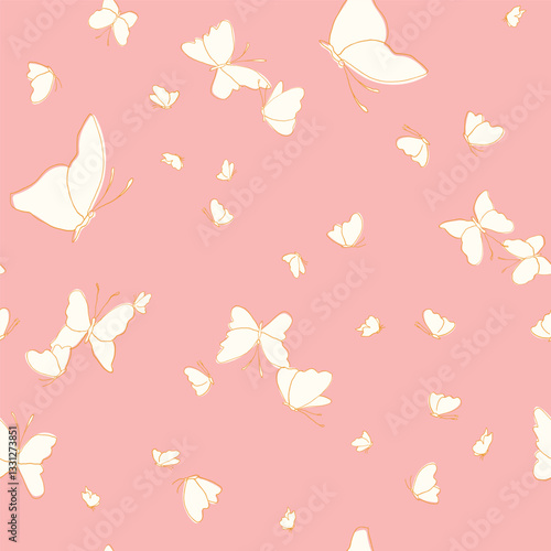 Artistic allover print with hand drawn butterflies. Cute animalistic vector seamless pattern. Nature inspired surface pattern design.
