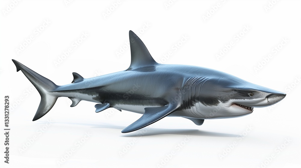 A sleek shark statue in mid-swim, with defined fins and smooth sculpting, isolated on a white background. A sleek shark statue in mid-swim, with defined fins and smooth sculpting, isolated on a white background.