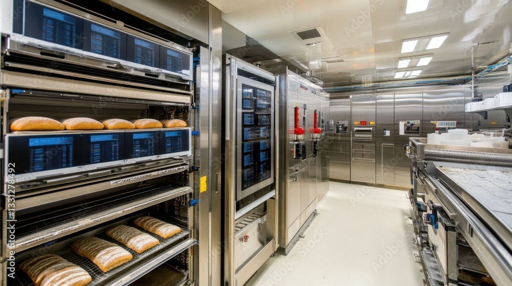 Fototapeta premium Fully automated bread production line in a commercial bakery