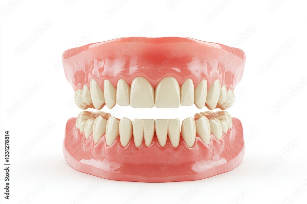 Realistic model of human teeth and gums isolated on white background representing dental hygiene and oral health Realistic model of human teeth and gums isolated on white background representing dental hygiene and oral health