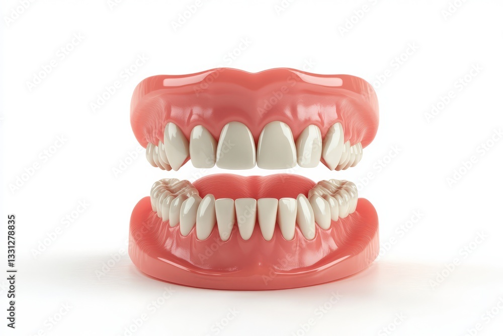 Obraz premium Realistic model of human teeth and gums isolated on white background representing dental hygiene and oral health