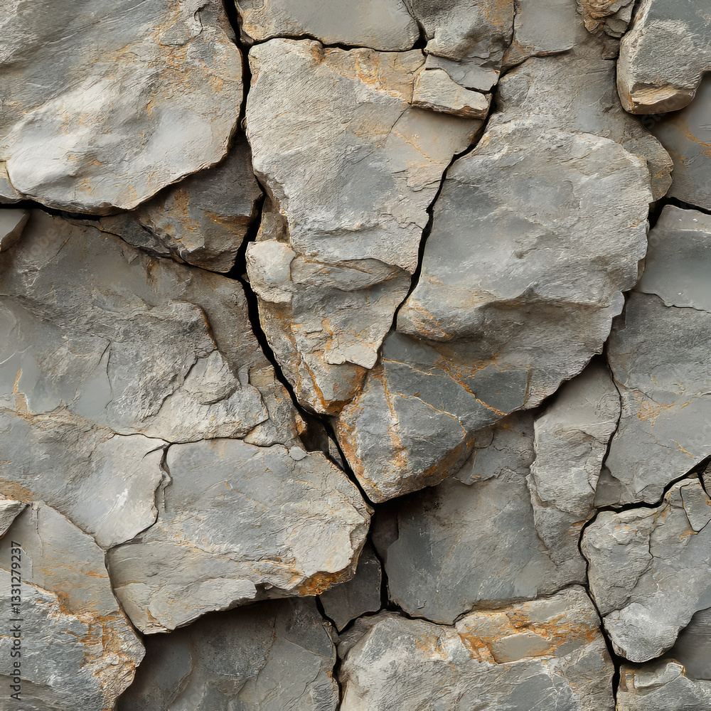 Close-up of a textured stone surface with natural cracks.