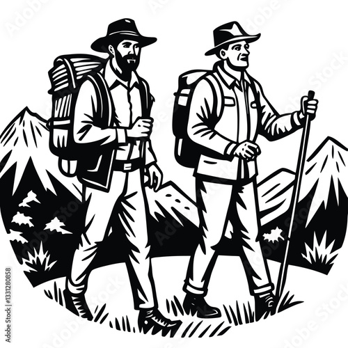 A hiking scenario silhouette