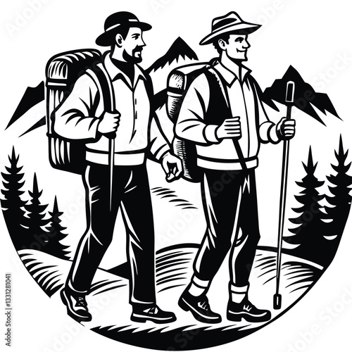 A hiking scenario silhouette