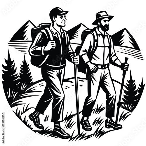 A hiking scenario silhouette