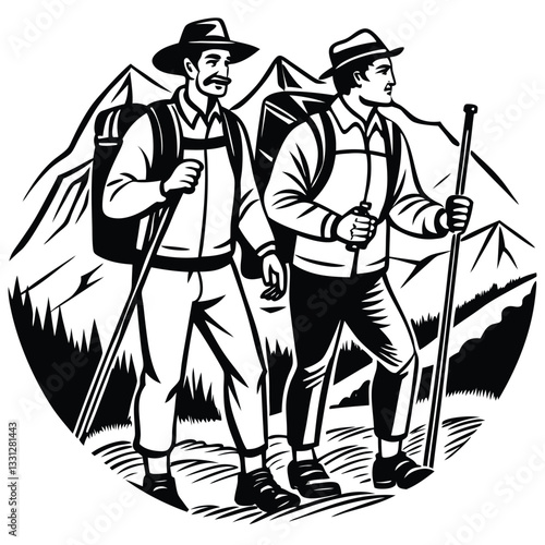 A hiking scenario silhouette