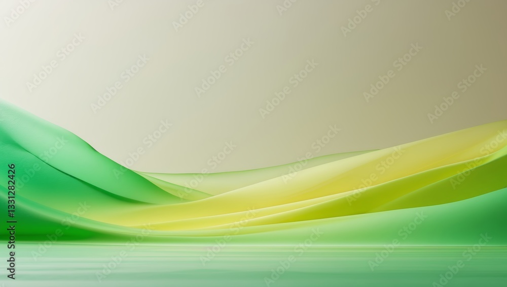 Fototapeta premium Colorful abstract landscape with smooth curves and gradients in shades of green and yellow during daylight