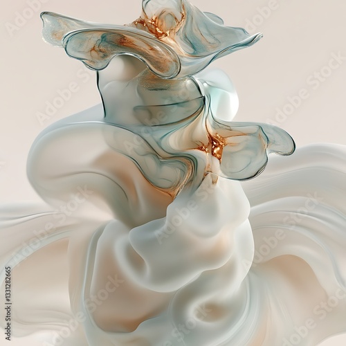 An abstract arrangement featuring flowing forms of translucent material