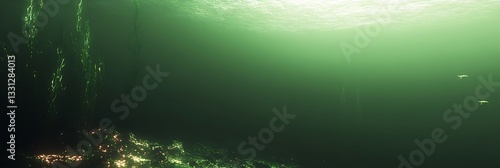 Underwater view of marine plants, murky water background, possibly for ecological design
