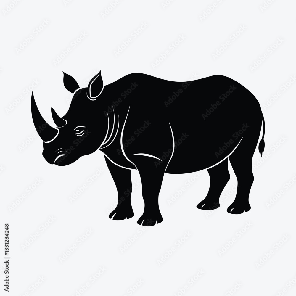 Fototapeta premium A rhino animal Silhouette isolated on white background.