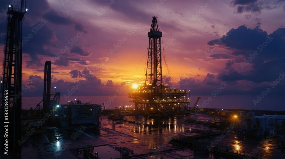Obraz premium Massive drilling rig operating at an oil extraction site