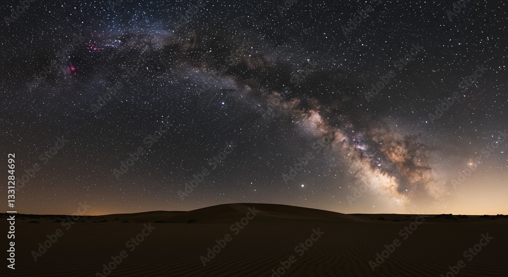 Milky Way Shining over Sand Dunes at Night with Starry Sky Milky Way Shining over Sand Dunes at Night with Starry Sky