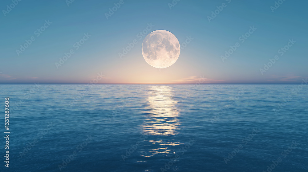 Tranquil Full Moon Over a Peaceful Ocean at Dawn - Made with Generative AI Tranquil Full Moon Over a Peaceful Ocean at Dawn - Made with Generative AI