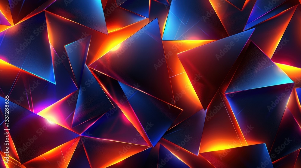 Abstract geometric shapes, glowing triangles, dark background, digital art Abstract geometric shapes, glowing triangles, dark background, digital art